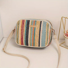 Colorful Straw Square Bag All Match Zipper Crossbody Bag Women's Niche Purse