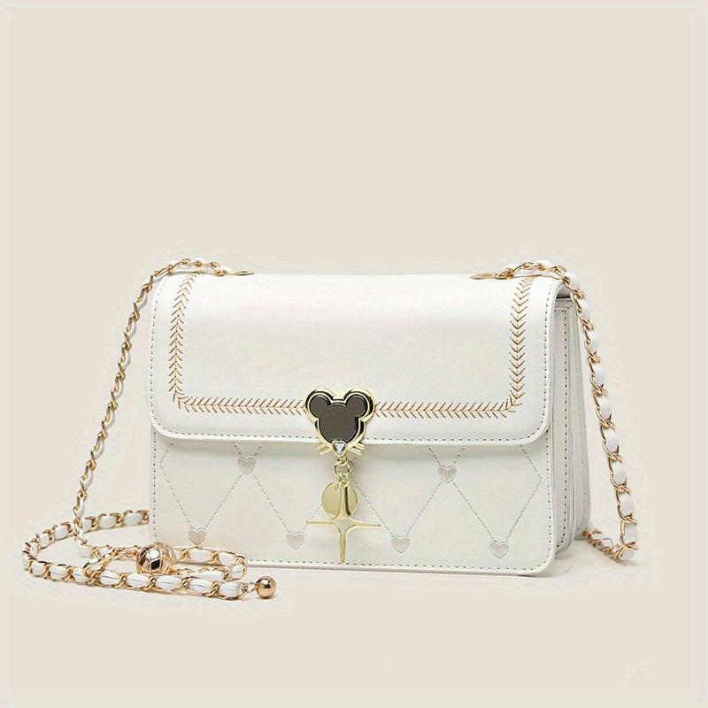 Heart Embroidery Crossbody Bag Metal Decor Square Purse For Women
