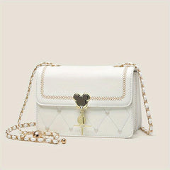 Heart Embroidery Crossbody Bag Metal Decor Square Purse For Women