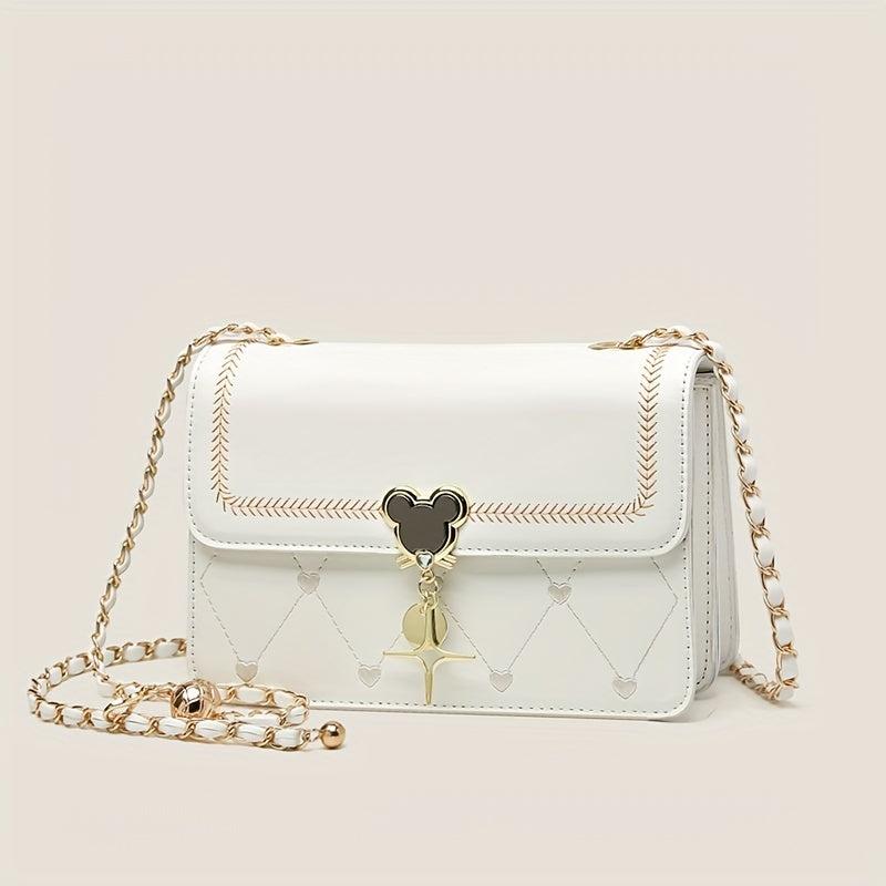 Heart Embroidery Crossbody Bag Metal Decor Square Purse For Women