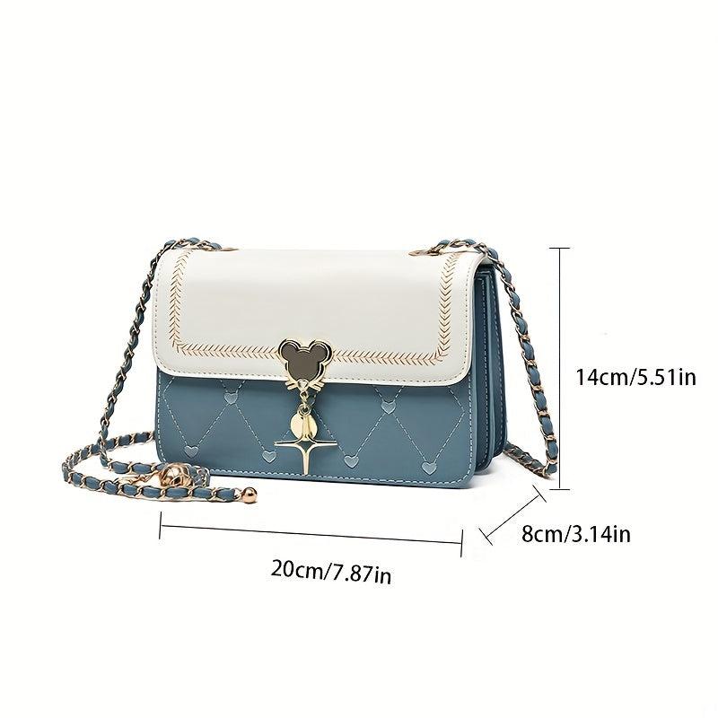 Heart Embroidery Crossbody Bag Metal Decor Square Purse For Women