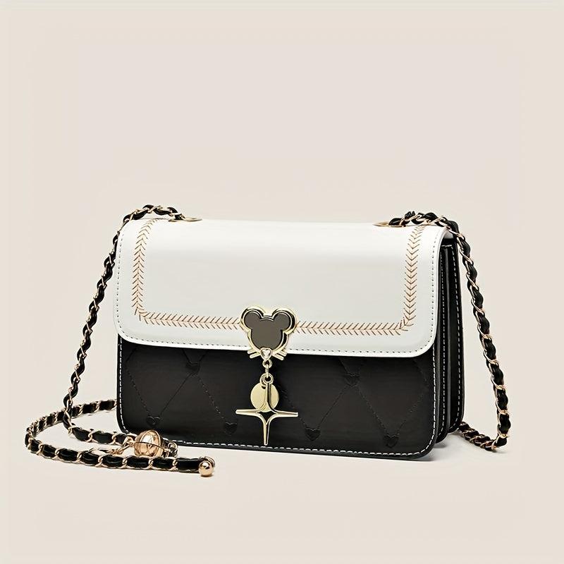 Heart Embroidery Crossbody Bag Metal Decor Square Purse For Women