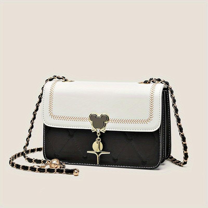 Heart Embroidery Crossbody Bag Metal Decor Square Purse For Women