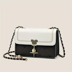 Heart Embroidery Crossbody Bag Metal Decor Square Purse For Women