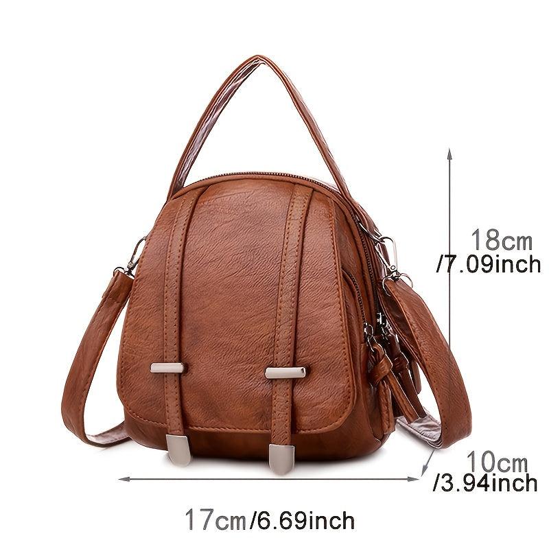 Retro Faux Leather Zipper Crossbody Bag with Adjustable Strap
