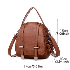 Retro Faux Leather Zipper Crossbody Bag with Adjustable Strap