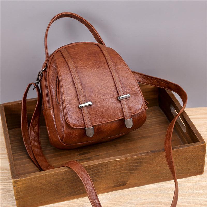 Retro Faux Leather Zipper Crossbody Bag with Adjustable Strap