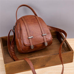 Retro Faux Leather Zipper Crossbody Bag with Adjustable Strap