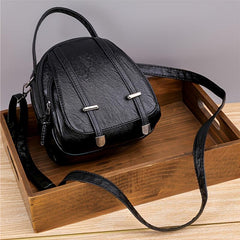 Retro Faux Leather Zipper Crossbody Bag with Adjustable Strap