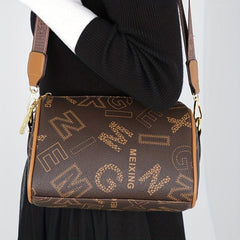 Classic Letter Print Shoulder Bag Vintage Crossbody Bag Women's Zipper Purse