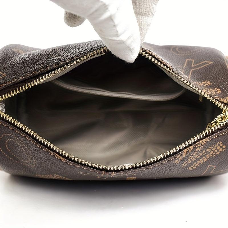Classic Letter Print Shoulder Bag Vintage Crossbody Bag Women's Zipper Purse