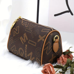 Classic Letter Print Shoulder Bag Vintage Crossbody Bag Women's Zipper Purse