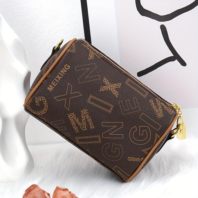 Classic Letter Print Shoulder Bag Vintage Crossbody Bag Women's Zipper Purse