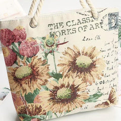 Sunflower Embroidery Shoulder Bag Classic Vintage Storage Bag