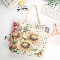 Sunflower Embroidery Shoulder Bag Classic Vintage Storage Bag
