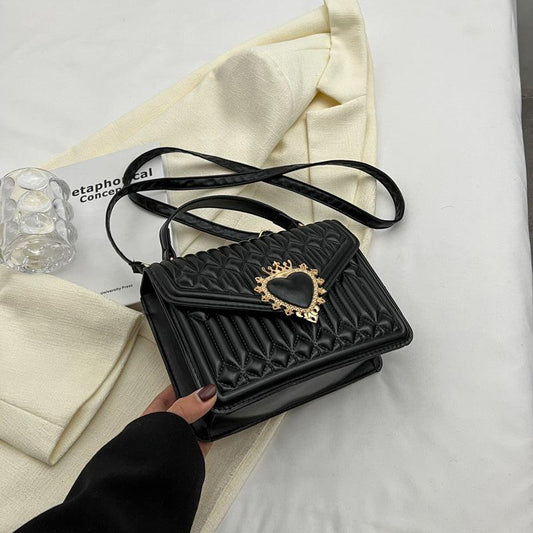 Y2K Heart Decor Quilted Crossbody Bag Small Top Handle Flap Purse