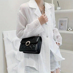 Quilted Flap Shoulder Bag Pearl Decor Square Handbag Women's