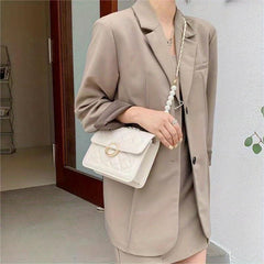 Quilted Flap Shoulder Bag Pearl Decor Square Handbag Women's