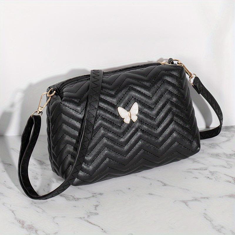 Embossed Butterfly Crossbody Bag PU Leather Textured Bag