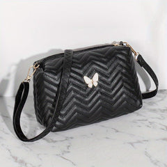 Embossed Butterfly Crossbody Bag PU Leather Textured Bag