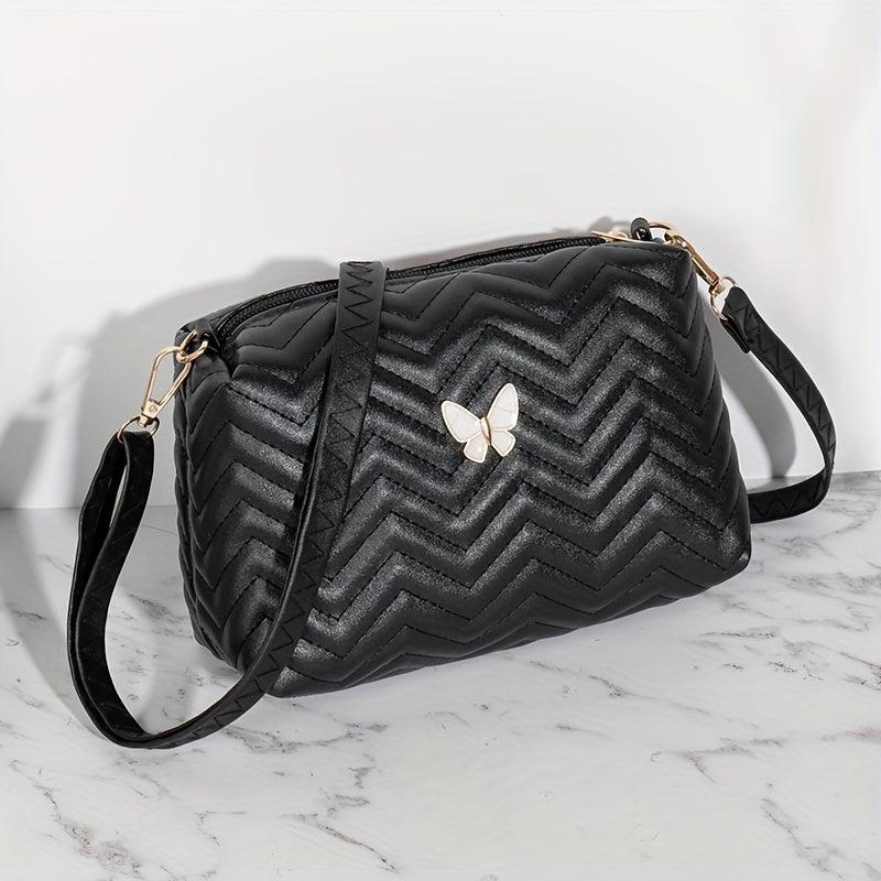 Embossed Butterfly Crossbody Bag PU Leather Textured Bag