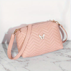 Embossed Butterfly Crossbody Bag PU Leather Textured Bag