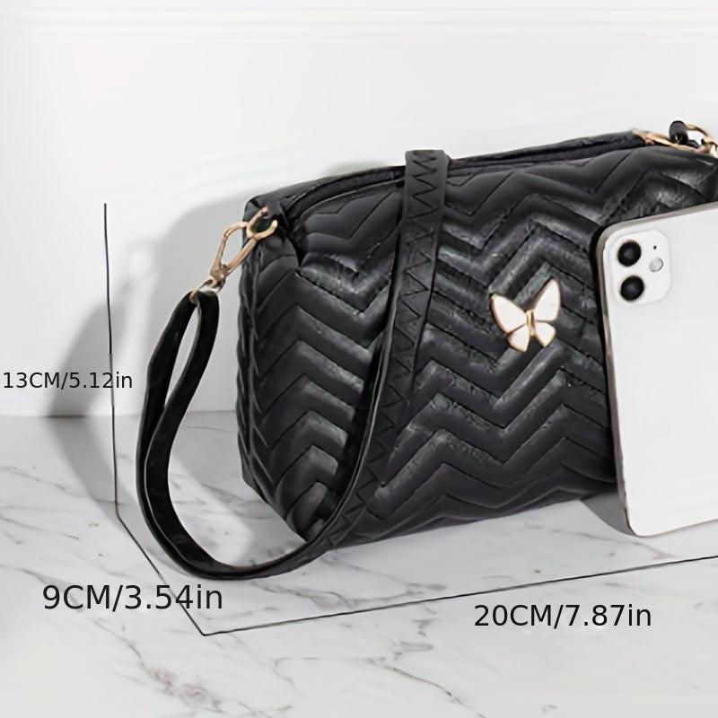 Embossed Butterfly Crossbody Bag PU Leather Textured Bag