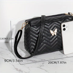 Embossed Butterfly Crossbody Bag PU Leather Textured Bag