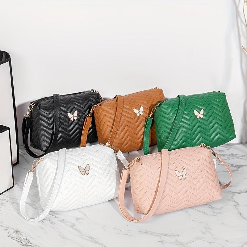 Embossed Butterfly Crossbody Bag PU Leather Textured Bag