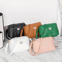 Embossed Butterfly Crossbody Bag PU Leather Textured Bag