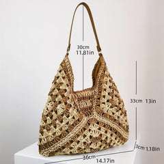 Colorblock Straw Hobo Bag Woven Shoulder Beach Storage Bag