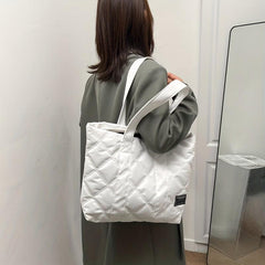 Angle Embroidery Tote Bag Puffer Nylon Shoulder Bag Padded Handbags For Women