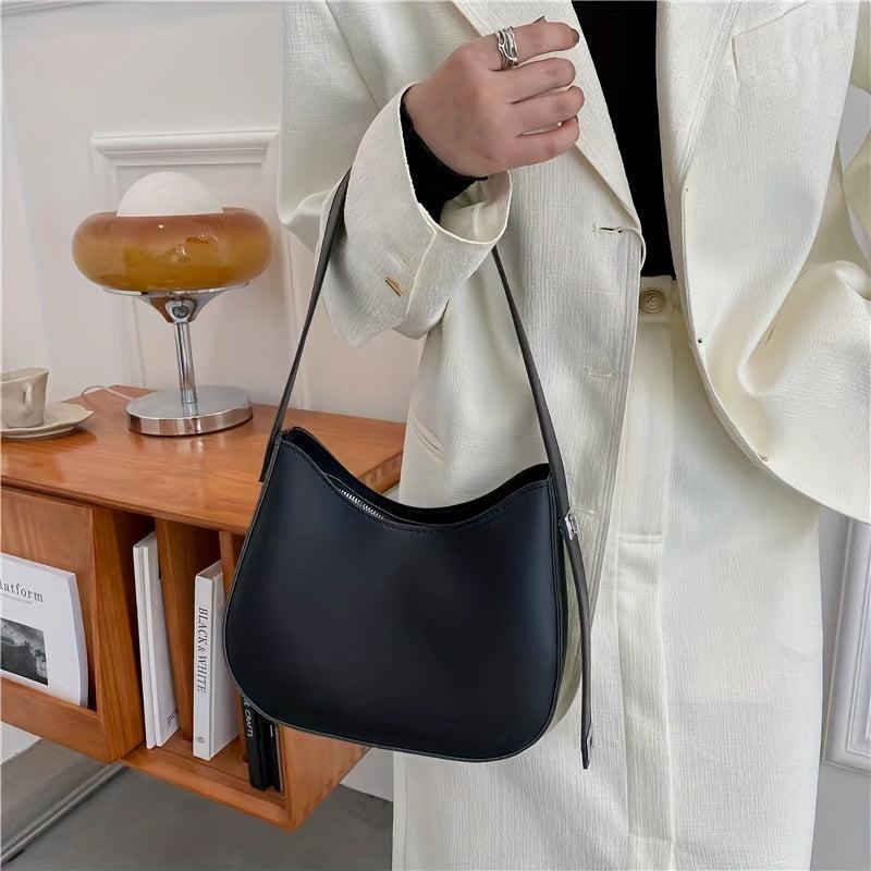 Textured PU Leather Underarm Bag with Zipper
