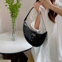 Crocodile Print Shoulder Bag Adjustable Strap Versatile Zipper Handbag