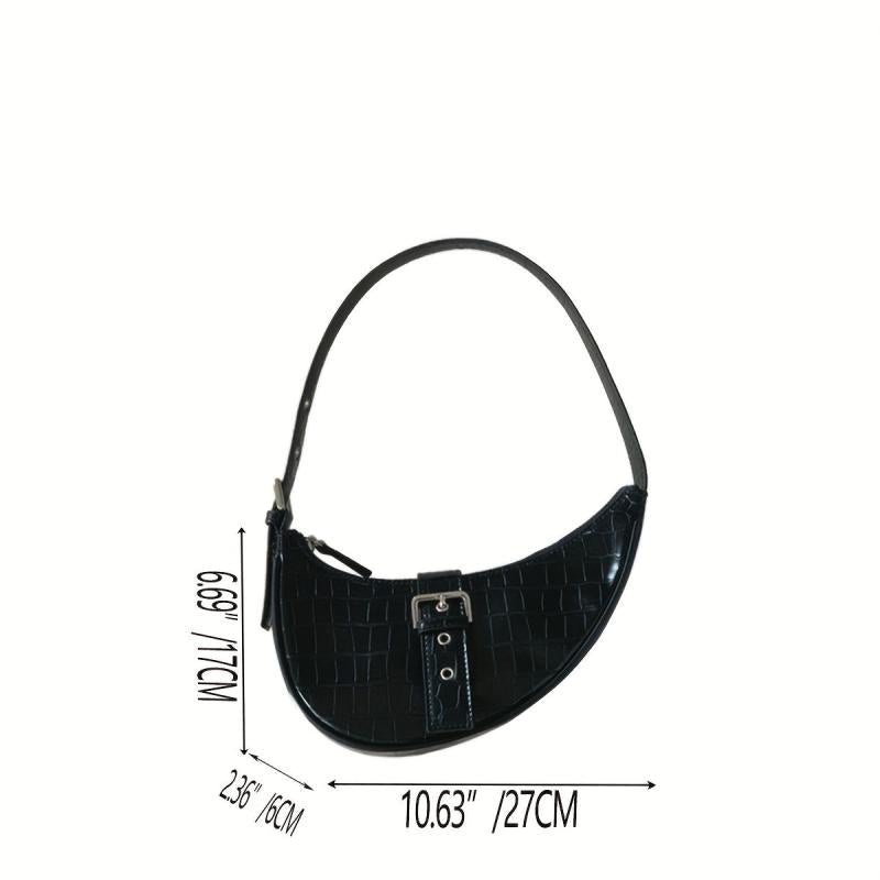 Crocodile Print Shoulder Bag Adjustable Strap Versatile Zipper Handbag