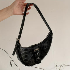 Crocodile Print Shoulder Bag Adjustable Strap Versatile Zipper Handbag
