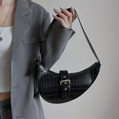 Crocodile Print Shoulder Bag Adjustable Strap Versatile Zipper Handbag