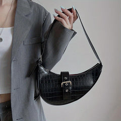 Crocodile Print Shoulder Bag Adjustable Strap Versatile Zipper Handbag