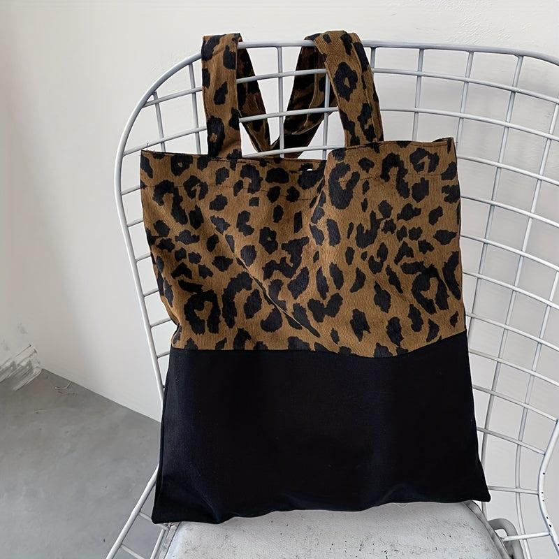 Leopard Print Square Shoulder Bag Large Capacity Patchwork Handbag