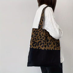 Leopard Print Square Shoulder Bag Large Capacity Patchwork Handbag