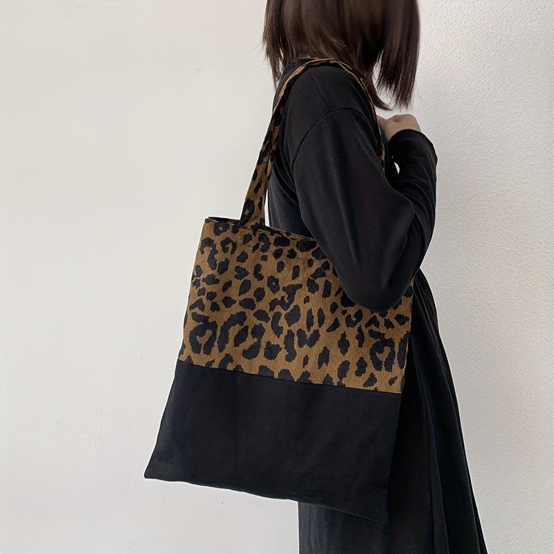 Leopard Print Square Shoulder Bag Large Capacity Patchwork Handbag