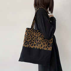 Leopard Print Square Shoulder Bag Large Capacity Patchwork Handbag