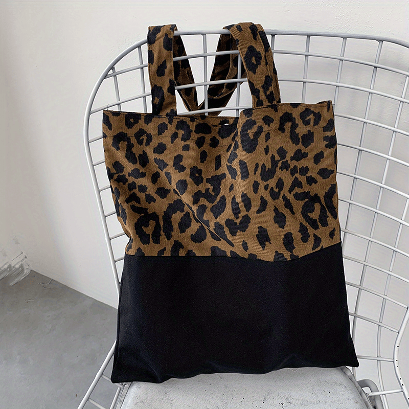 Leopard Print Square Shoulder Bag Large Capacity Patchwork Handbag