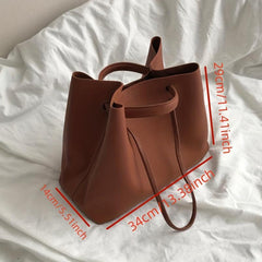 Large Capacity Drawstring Tote Bag PU Leather Shoulder Bag