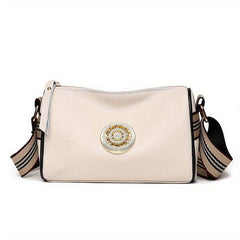 Stripes Wide Strap Shoulder Bag Glitter Rhinestone Decor Zipper Crossbody Bag