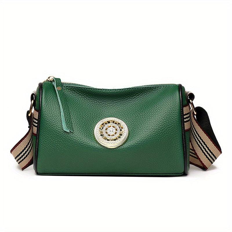 Stripes Wide Strap Shoulder Bag Glitter Rhinestone Decor Zipper Crossbody Bag