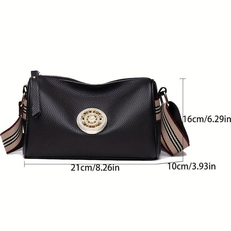Stripes Wide Strap Shoulder Bag Glitter Rhinestone Decor Zipper Crossbody Bag
