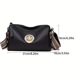 Stripes Wide Strap Shoulder Bag Glitter Rhinestone Decor Zipper Crossbody Bag