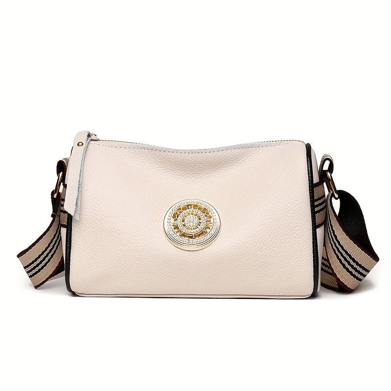 Stripes Wide Strap Shoulder Bag Glitter Rhinestone Decor Zipper Crossbody Bag