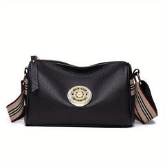 Stripes Wide Strap Shoulder Bag Glitter Rhinestone Decor Zipper Crossbody Bag